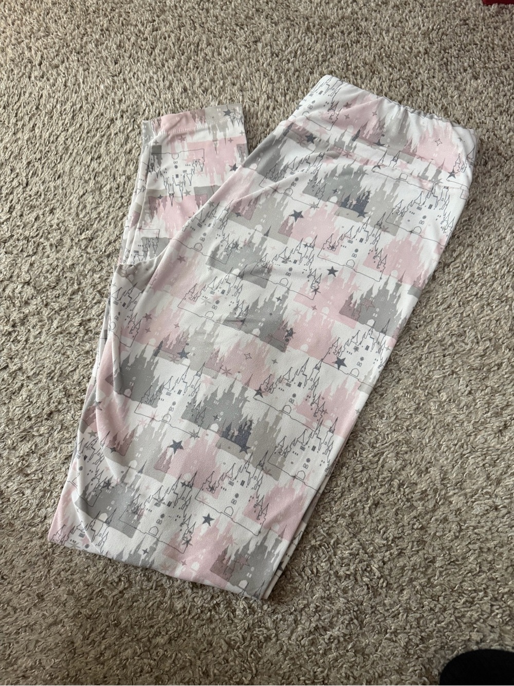 Disney Pink and Gray Castle Pattern Women’s Leggings
